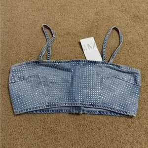 Zara Blue Denim Studded Crop Top